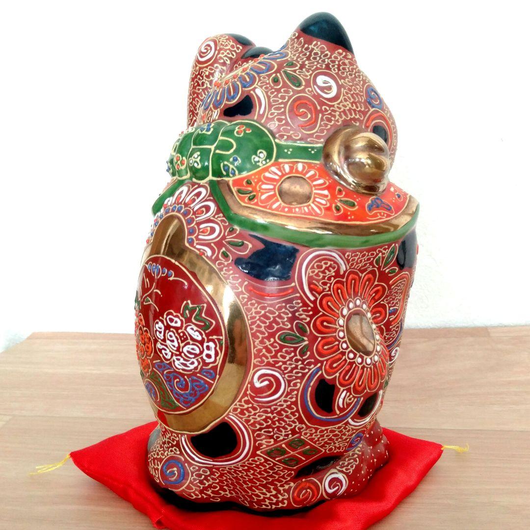 九谷焼　八橋窯　招き猫　7号 (20cm)　美品　縁起物　左手　千客万来
