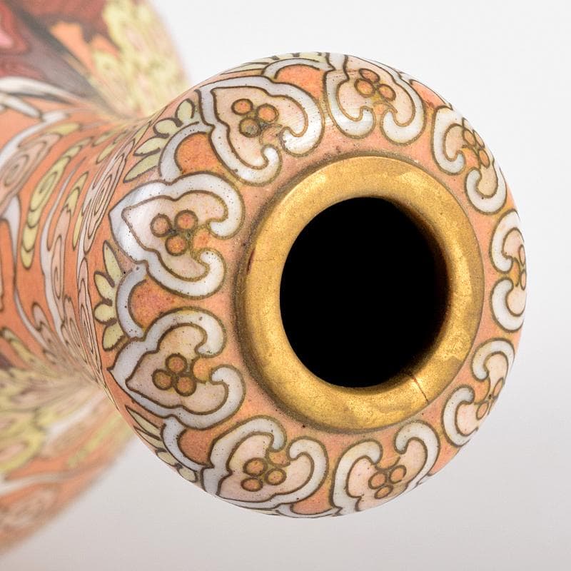 中国 景泰藍 古七宝琺瑯彩 雲竜文 蕾口瓶 共箱 D R7822