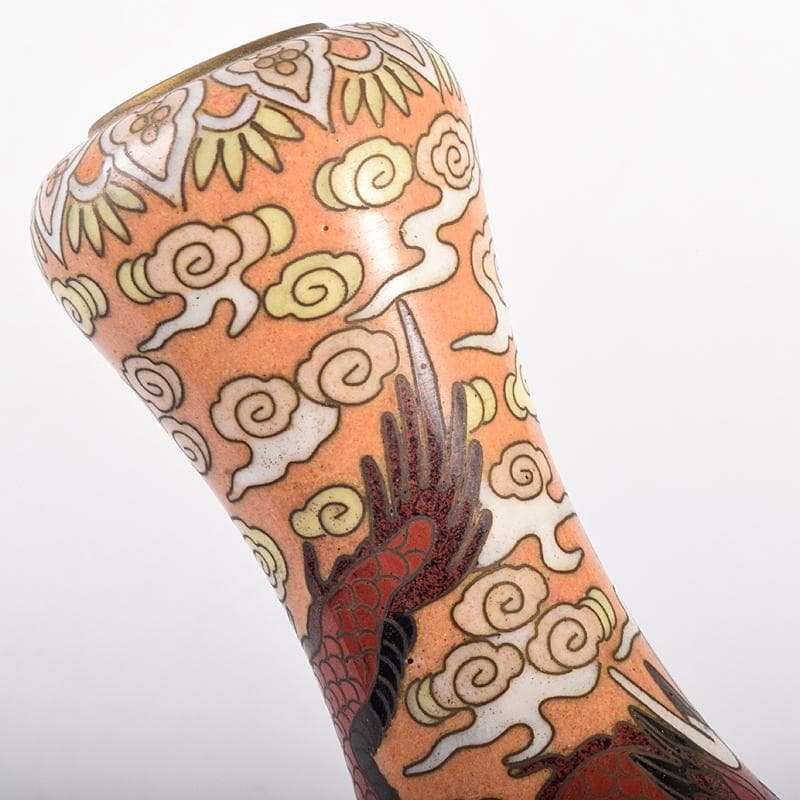 中国 景泰藍 古七宝琺瑯彩 雲竜文 蕾口瓶 共箱 D R7822