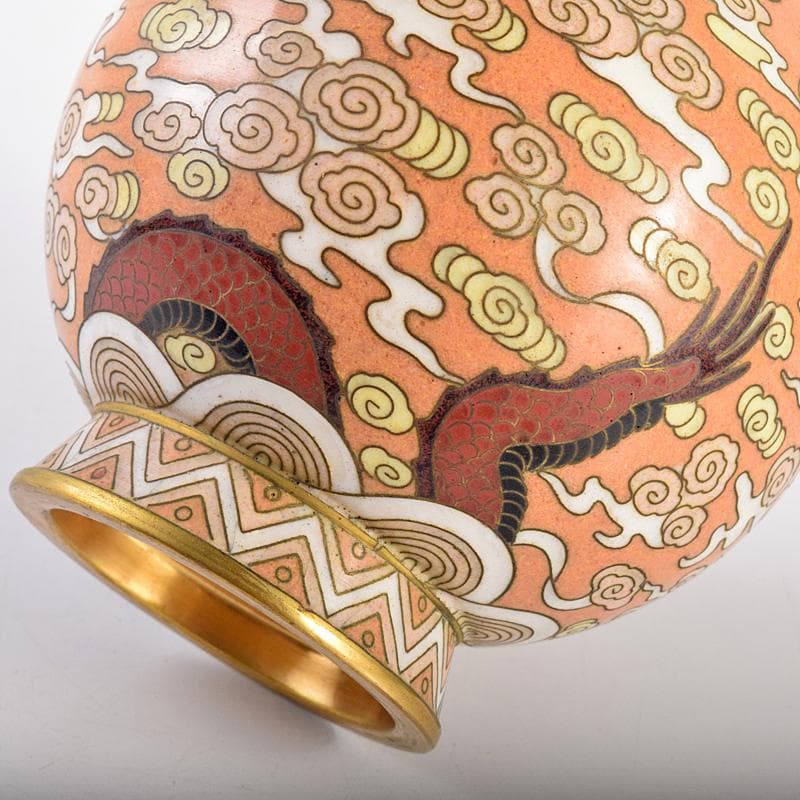 中国 景泰藍 古七宝琺瑯彩 雲竜文 蕾口瓶 共箱 D R7822