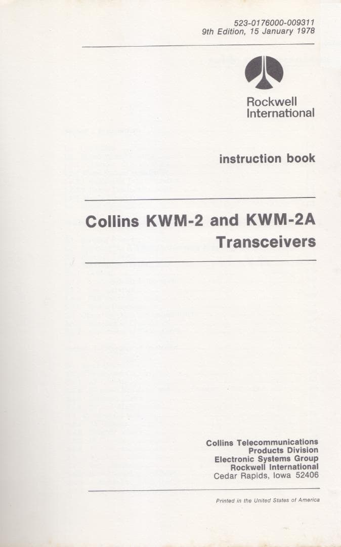 最新版コリンズKWM-2 & KWM-2A 取説 K-523