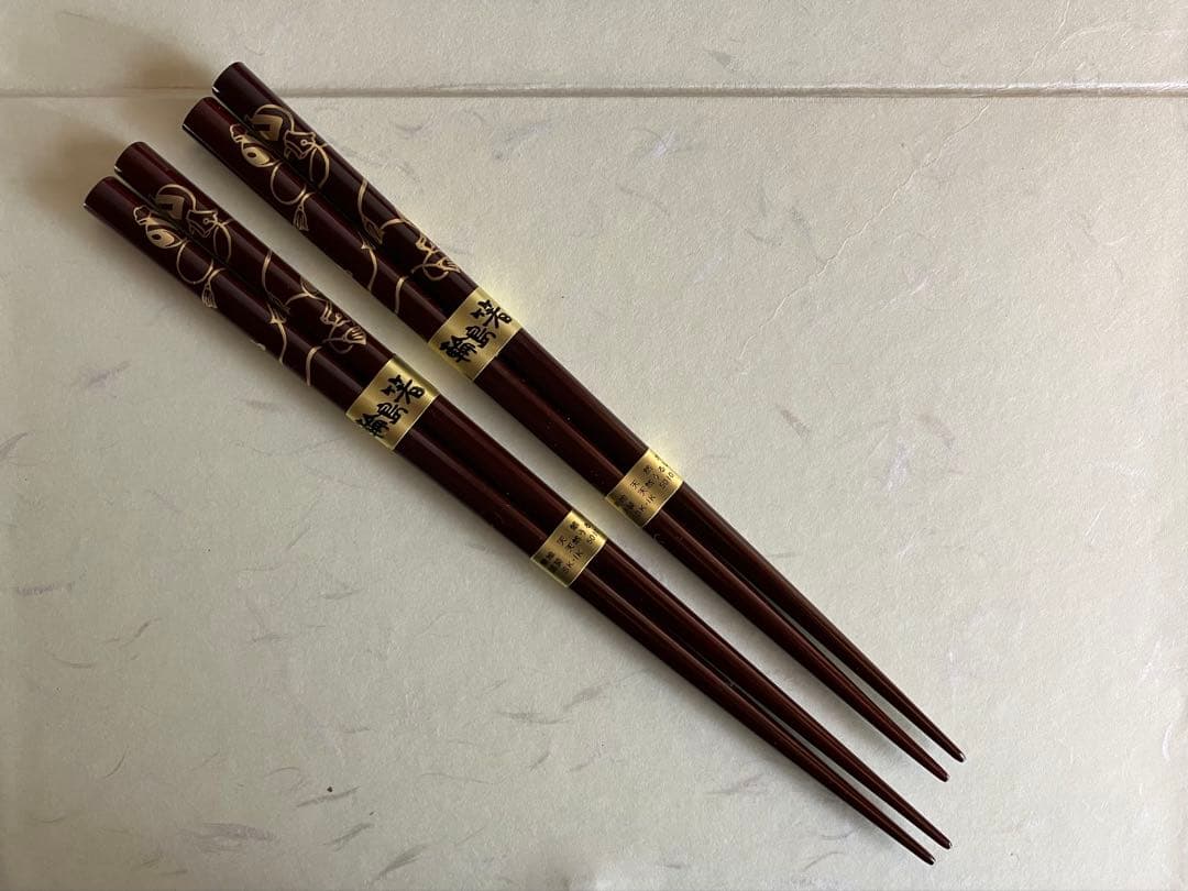 輪島塗　夫婦椀　お椀　汁椀　２客　・　夫婦箸　金蒔絵　打ち出の小槌　天然うるし