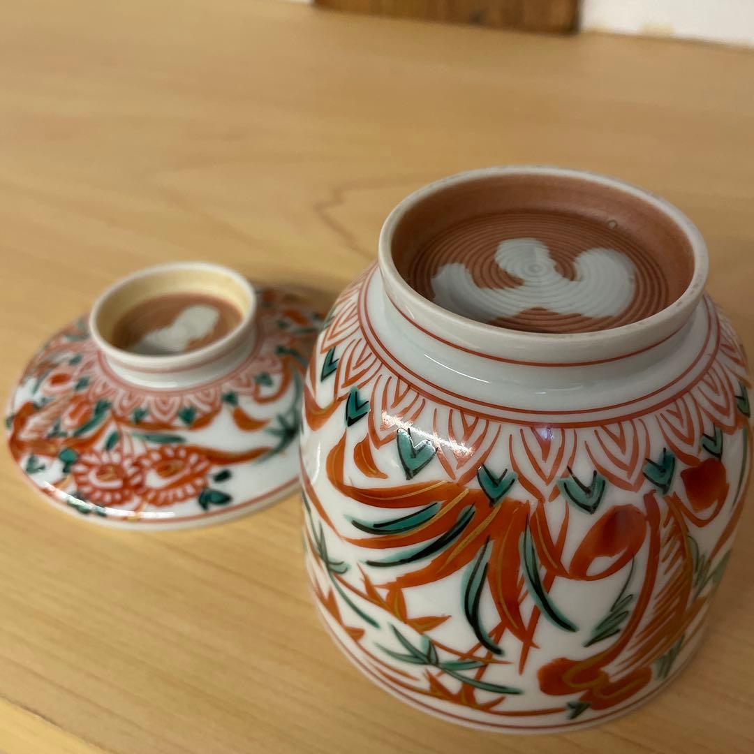 春田一陶 造 赤呉須花草図蒸茶碗8客 共箱 美術品・