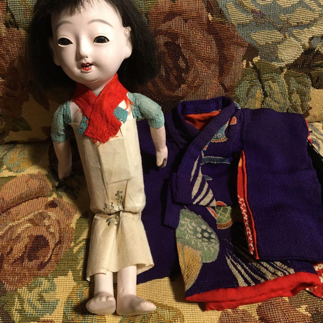 追加画像市松人形小さい6号大正時代女の子江戸縮緬着物