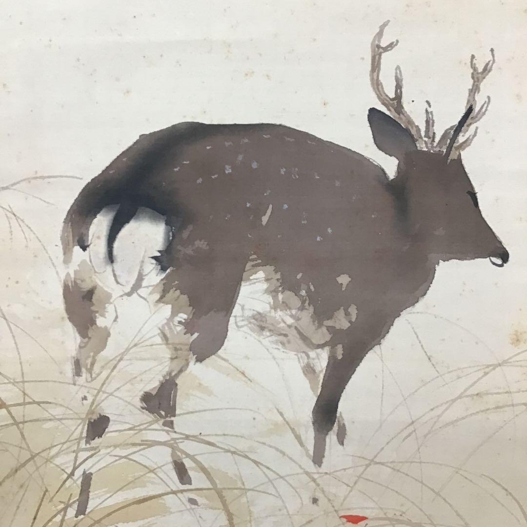 K掛軸 「秋野」木島櫻谷 作•書付 大正から昭和初期 共箱 木箱