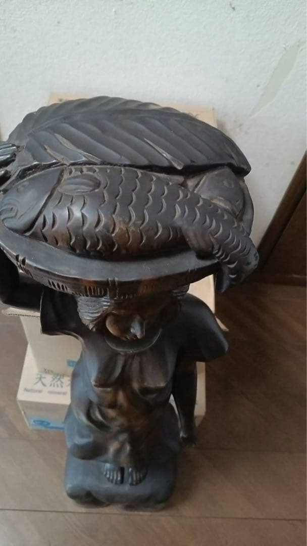 木彫り 女性像 94cm 黒檀 置物 バリ島 美人像 アンティーク 彫刻 工芸