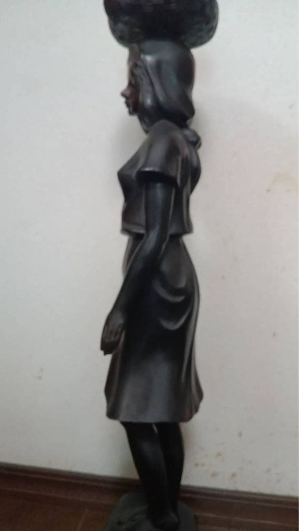 木彫り 女性像 94cm 黒檀 置物 バリ島 美人像 アンティーク 彫刻 工芸