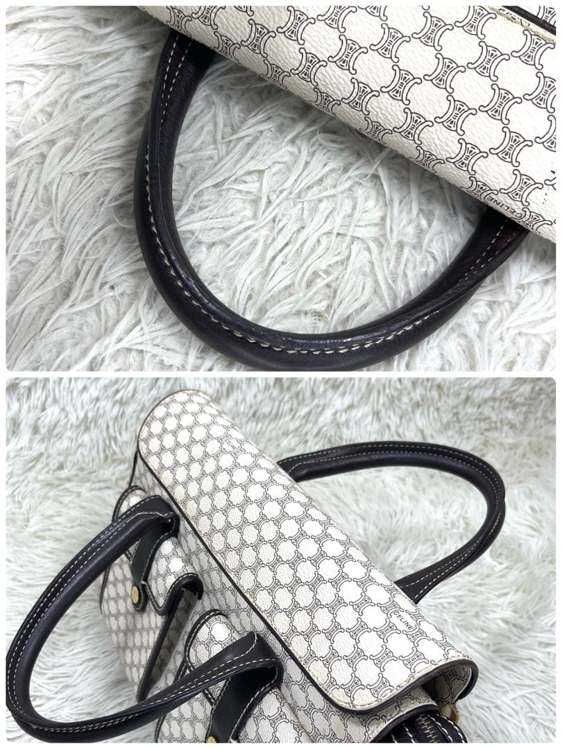 希少品‼️CELINE セリーヌ　ハンドバッグ　白マカダム柄　ロゴ金具　PVC