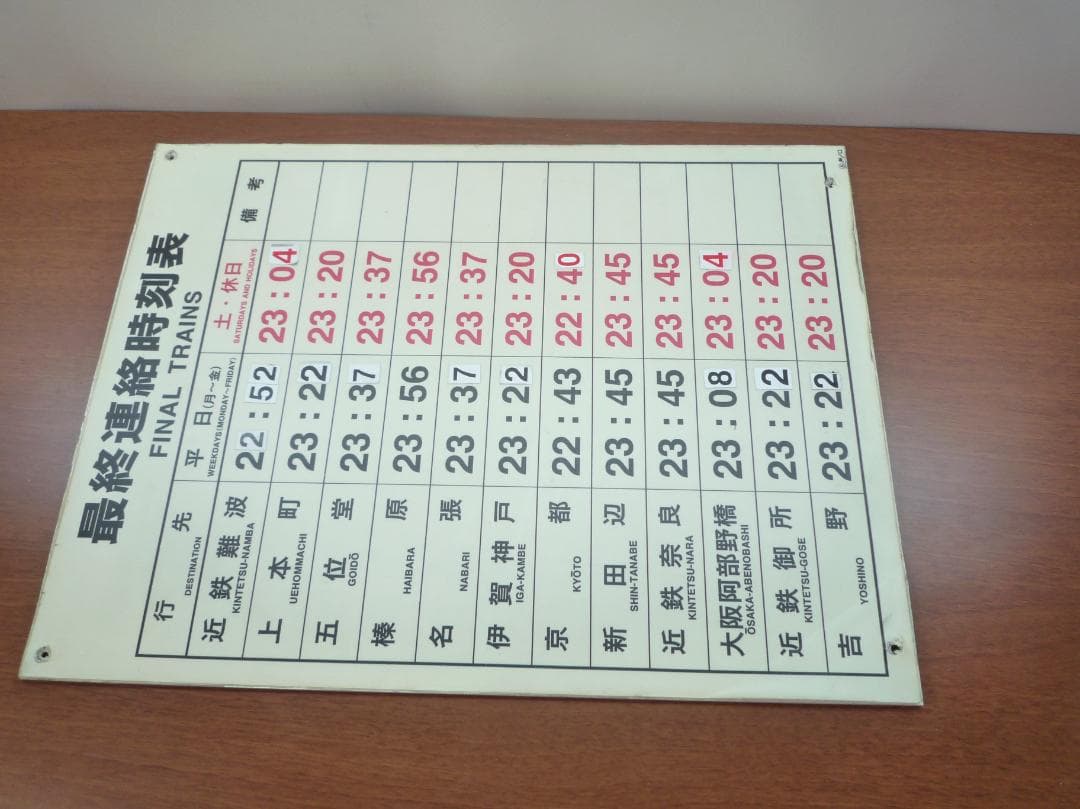 近鉄電車　 最終列車時刻表