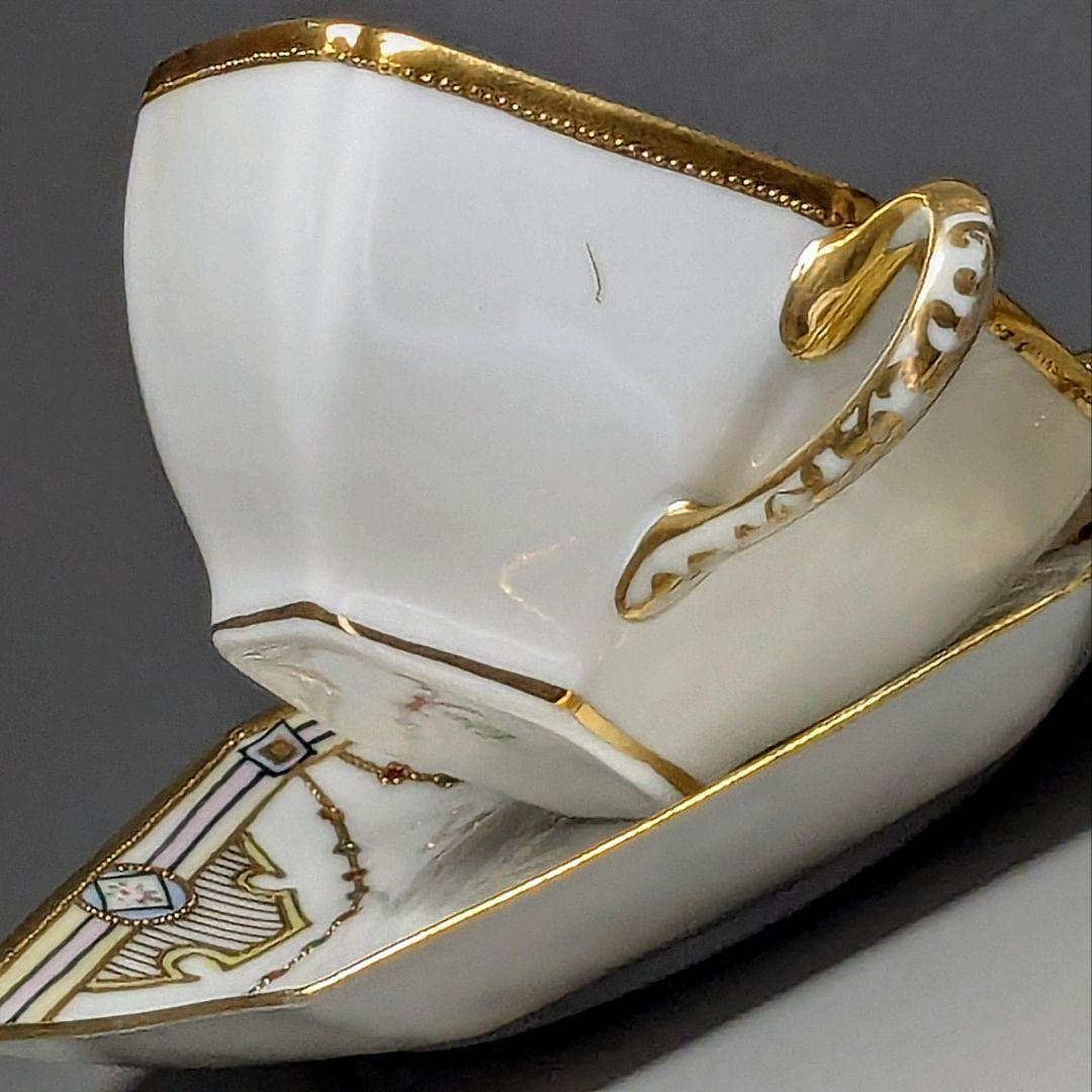 オールドノリタケ・金盛上陽刻薔薇柄 ガーランド装飾 ヘキサゴン