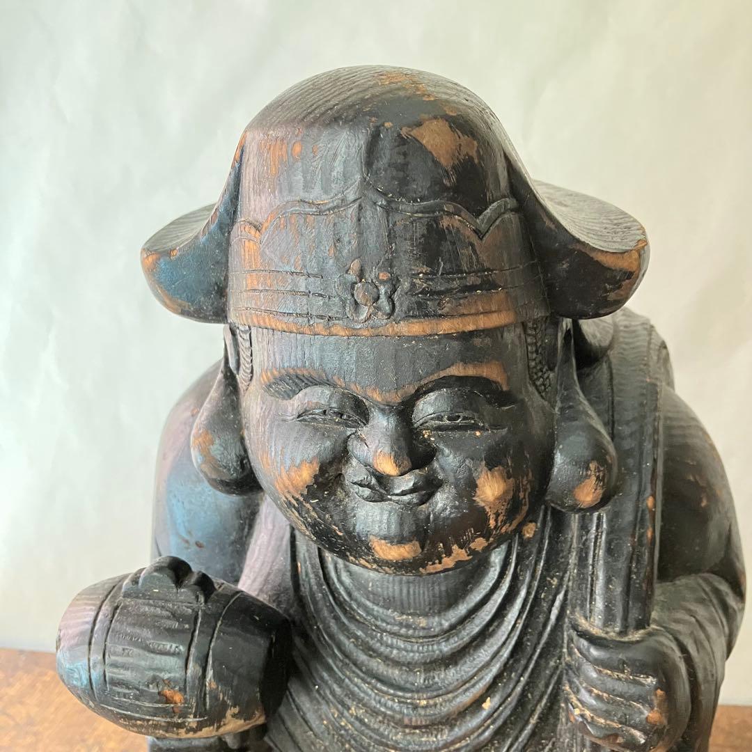 木製 大黒 像 黒色大黒さま明治骨董アンティーク工芸品