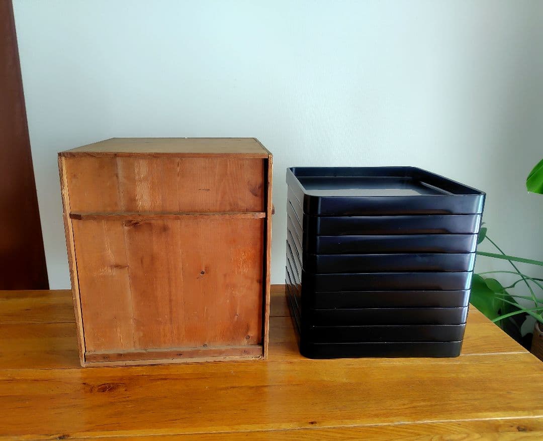 アンティーク　漆塗り膳　9枚セット　木箱付き　明治大正〜　約36.5cm　漆器