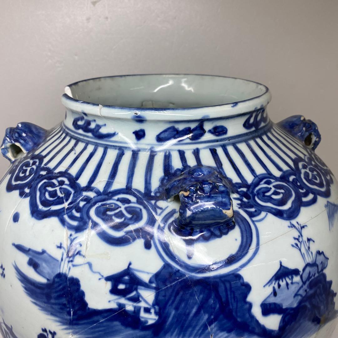 中国明時代 古染付 大壷 高さ約38.5㎝ タトサ 東さ