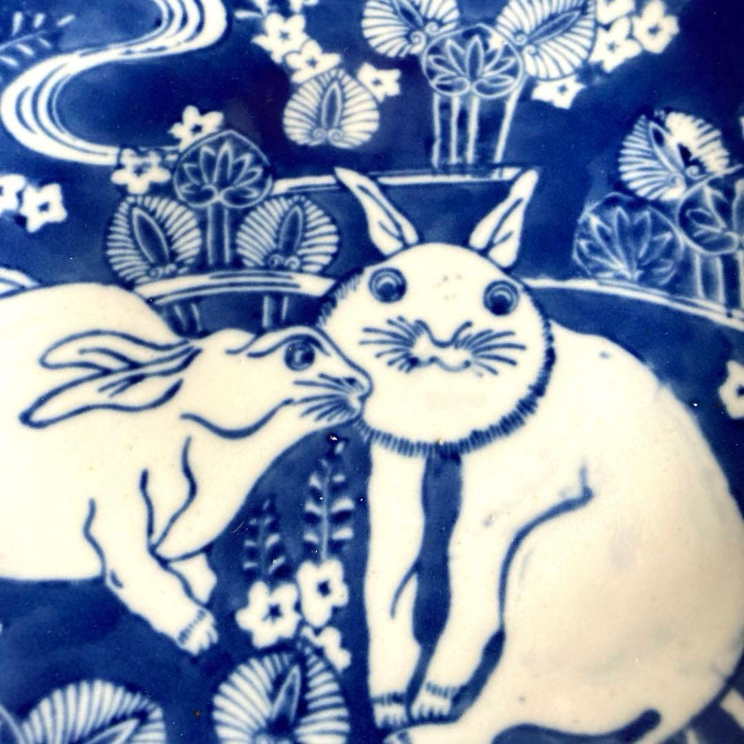 【レプリカ】伊万里　焼染付水葵に兎図大皿のレプリカ