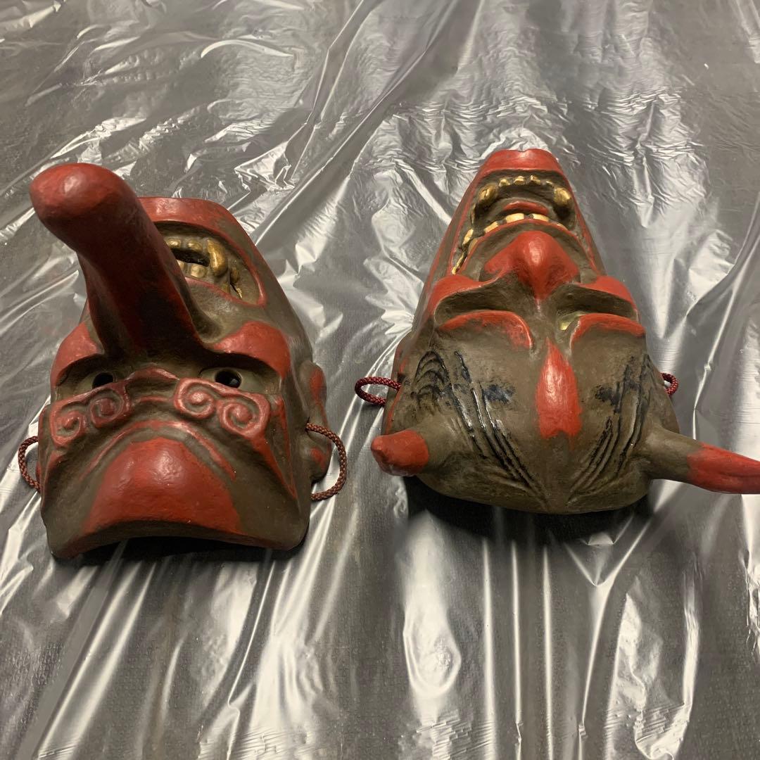 希少 美品 古い御面セット 鬼の面 天狗の面 般若 陶器 骨董品 日本伝統