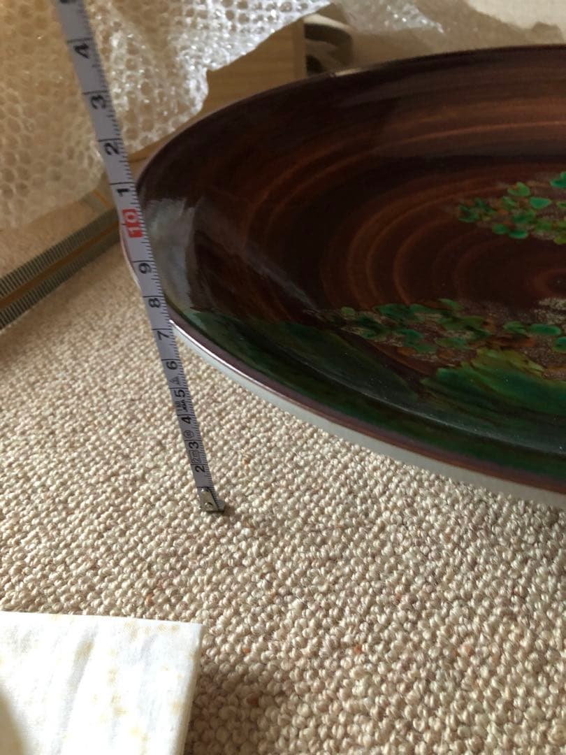 彩磁彩　野辺華　飾皿　浅蔵五十吉氏作　共箱入　37㎝