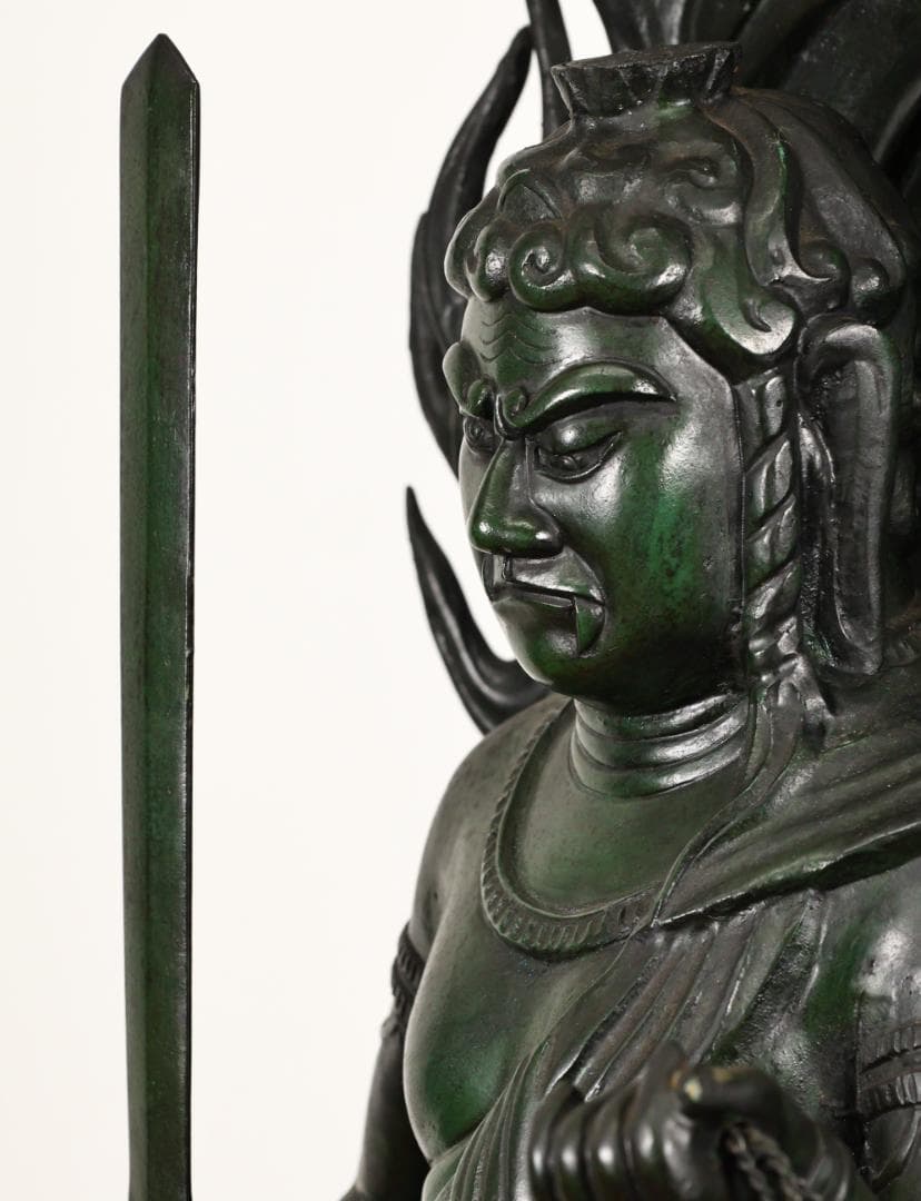 本物保証 般若純一郎 作 「 不動明王立像 」 ブロンズ 高98㎝ 重27.5