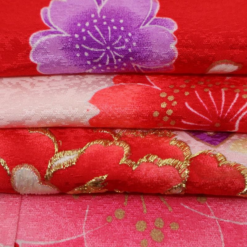 beauty　七五三＊女の子着物長襦袢2点 菊牡丹に蝶 赤 正絹 9RM1