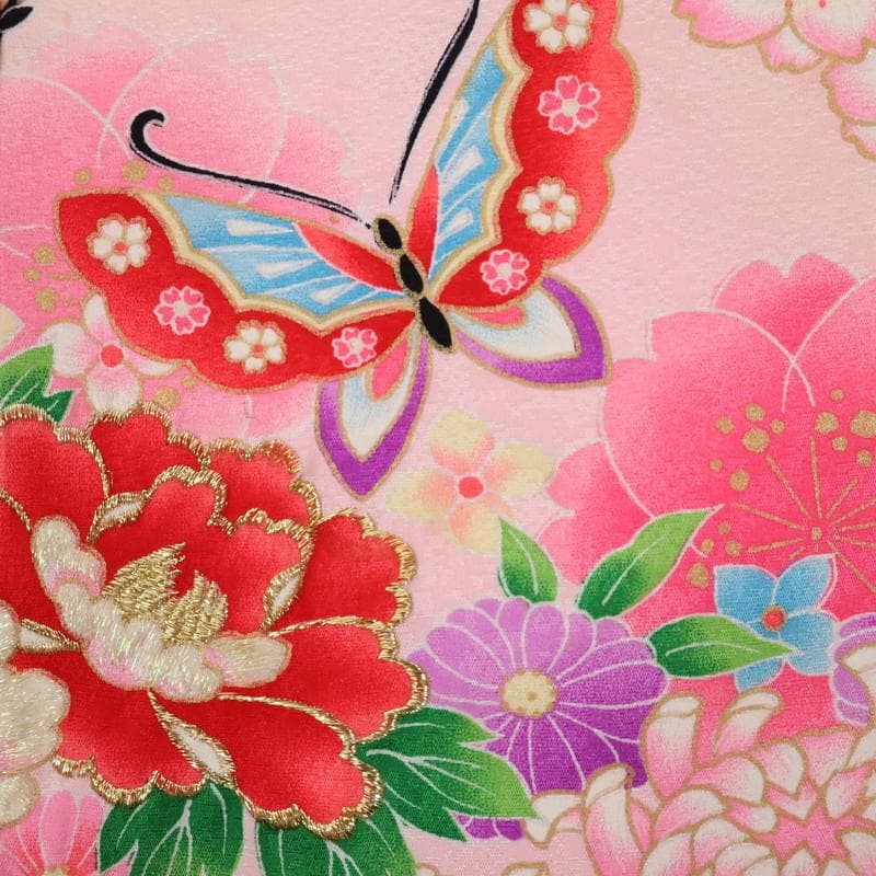 beauty　七五三＊女の子着物長襦袢2点 菊牡丹に蝶 赤 正絹 9RM1