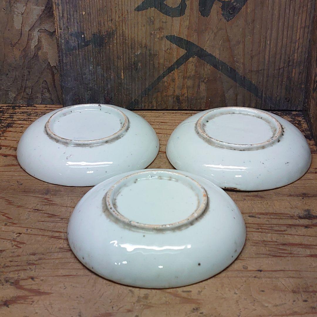 昔のお皿3枚セット 「Aす2 レトロ 桃 印判 明治 大正 昭和 江戸骨董