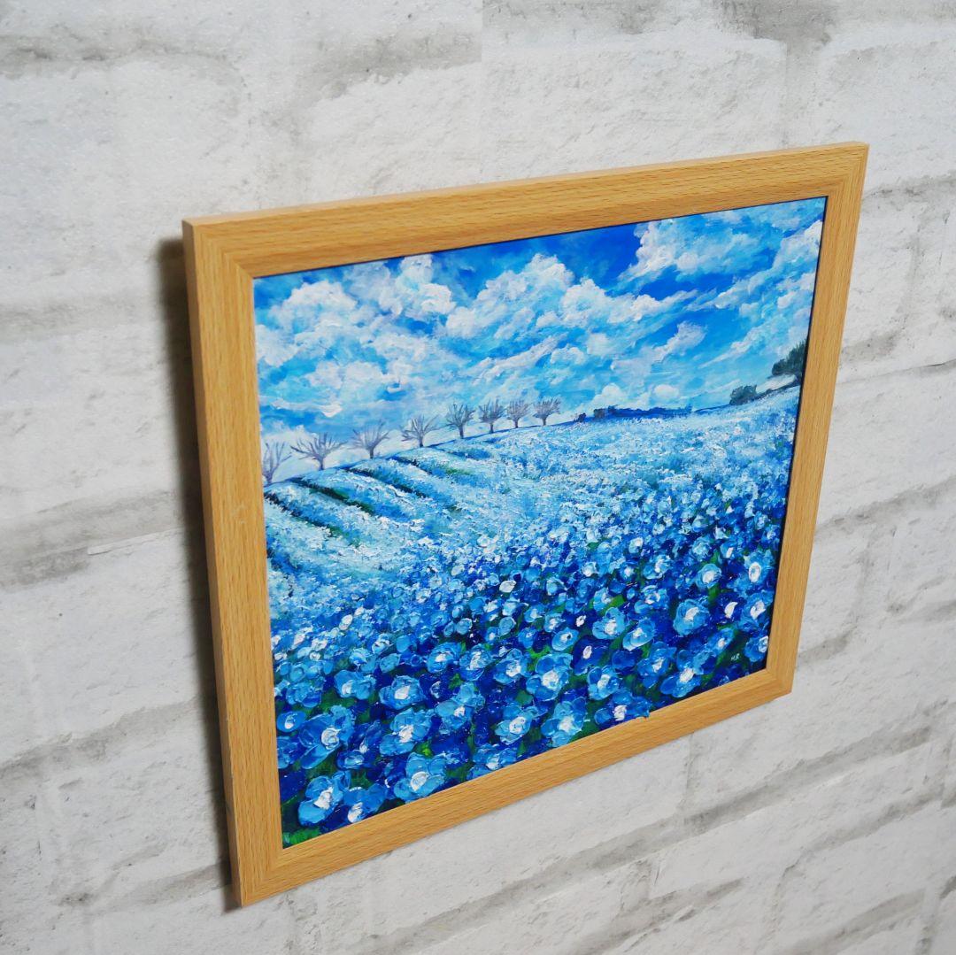 油絵 油彩 油彩画 絵画 絵【ネモフィラブルーの丘】