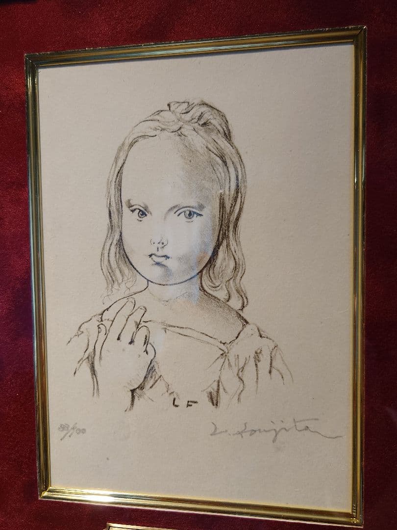 リトグラフ、真作保証】藤田嗣治 少女 直筆サイン、エディションNO入