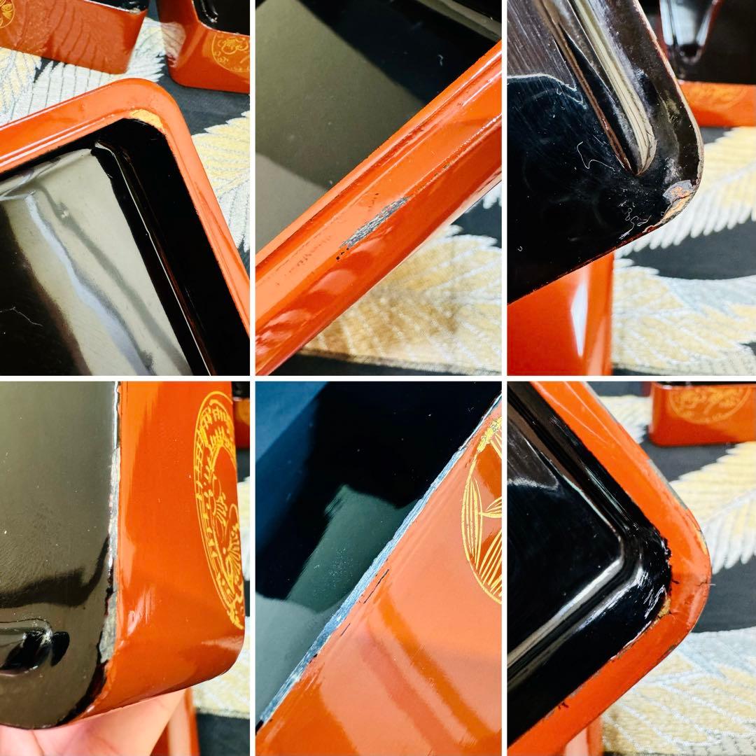 漆器　輪島塗　金蒔絵　木製　朱塗三段　重箱　共箱