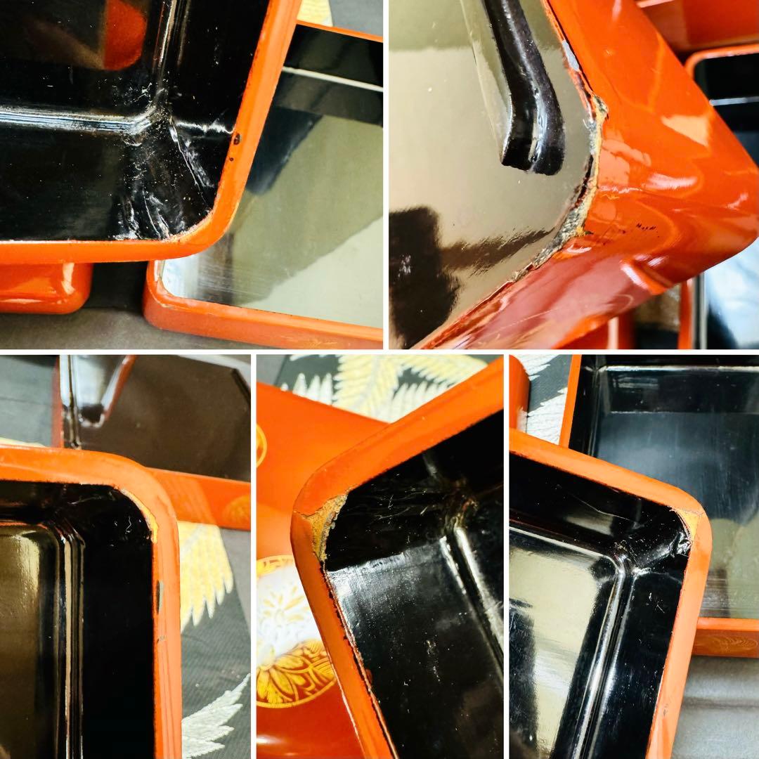 漆器　輪島塗　金蒔絵　木製　朱塗三段　重箱　共箱