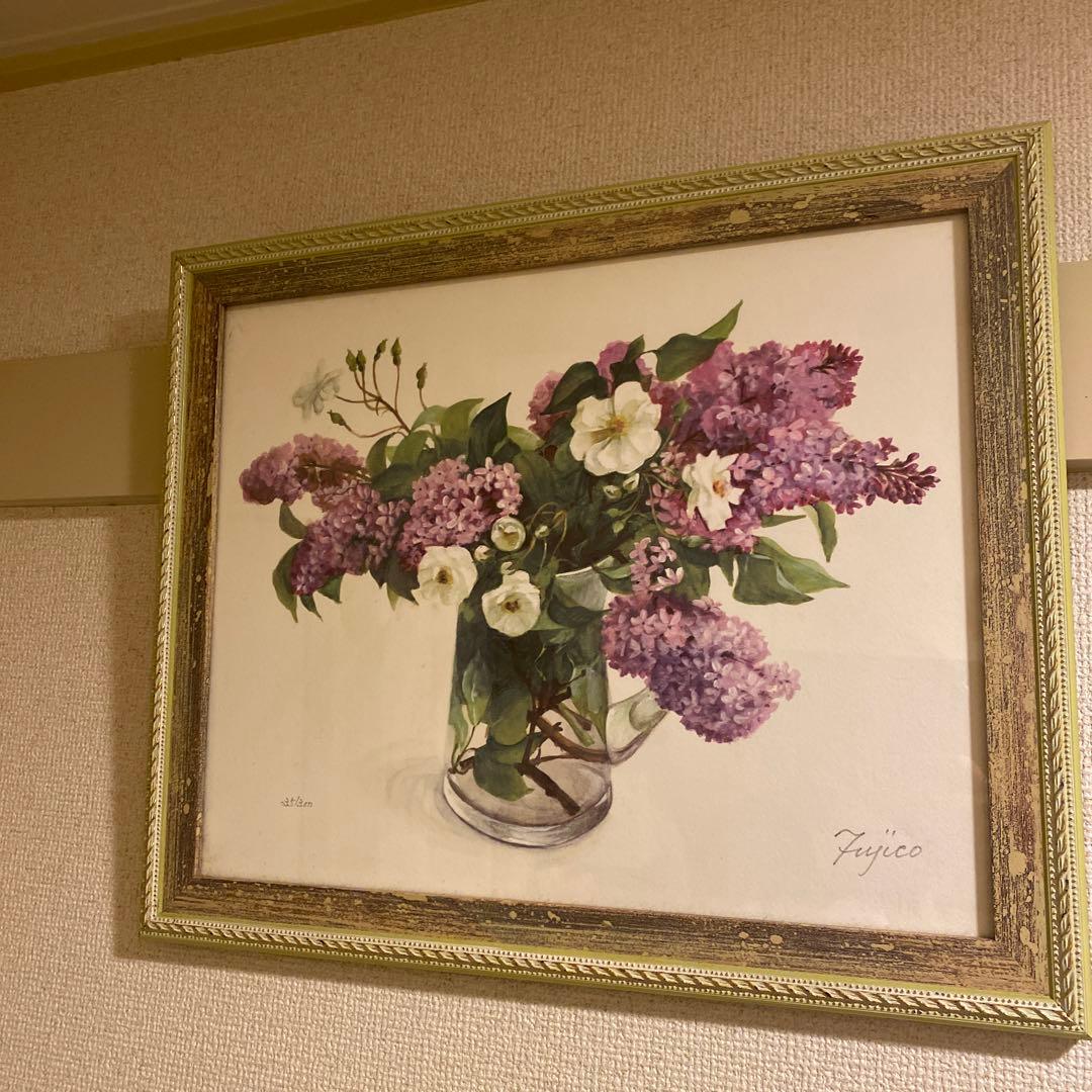 花瓶の花 水彩画 フジコ｜橋本不二子 マーガレット グラスブーケ A.P.