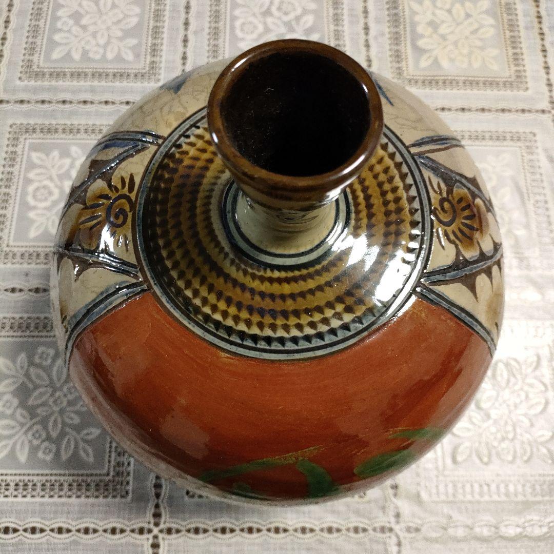 ★壺屋焼★名工新垣勲 赤絵魚紋壷、花瓶