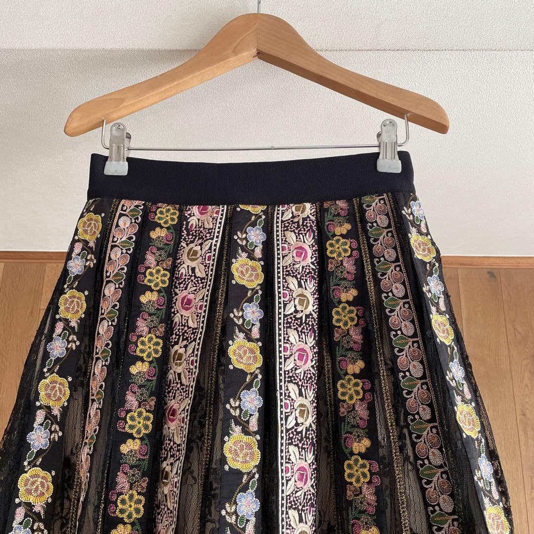 Alice+Olivia 花柄 刺繍 レース スカート ブラック アリスオリビア