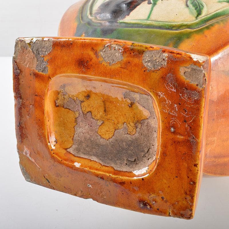 中国 唐三彩 花文 双耳瓶 C R5638B 旧中国時代、唐三彩 双龍耳