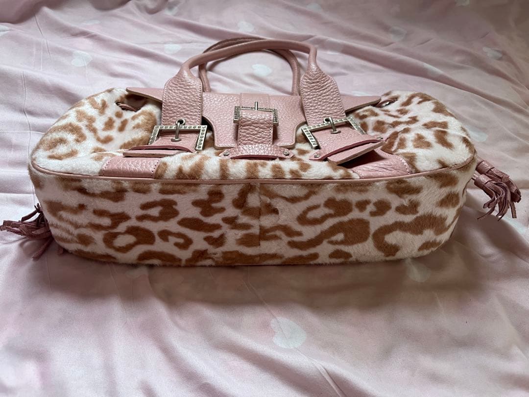 当時物 ピンクヒョウ柄ファー 姫ギャル平成y2kグランジラインストーンレオパード