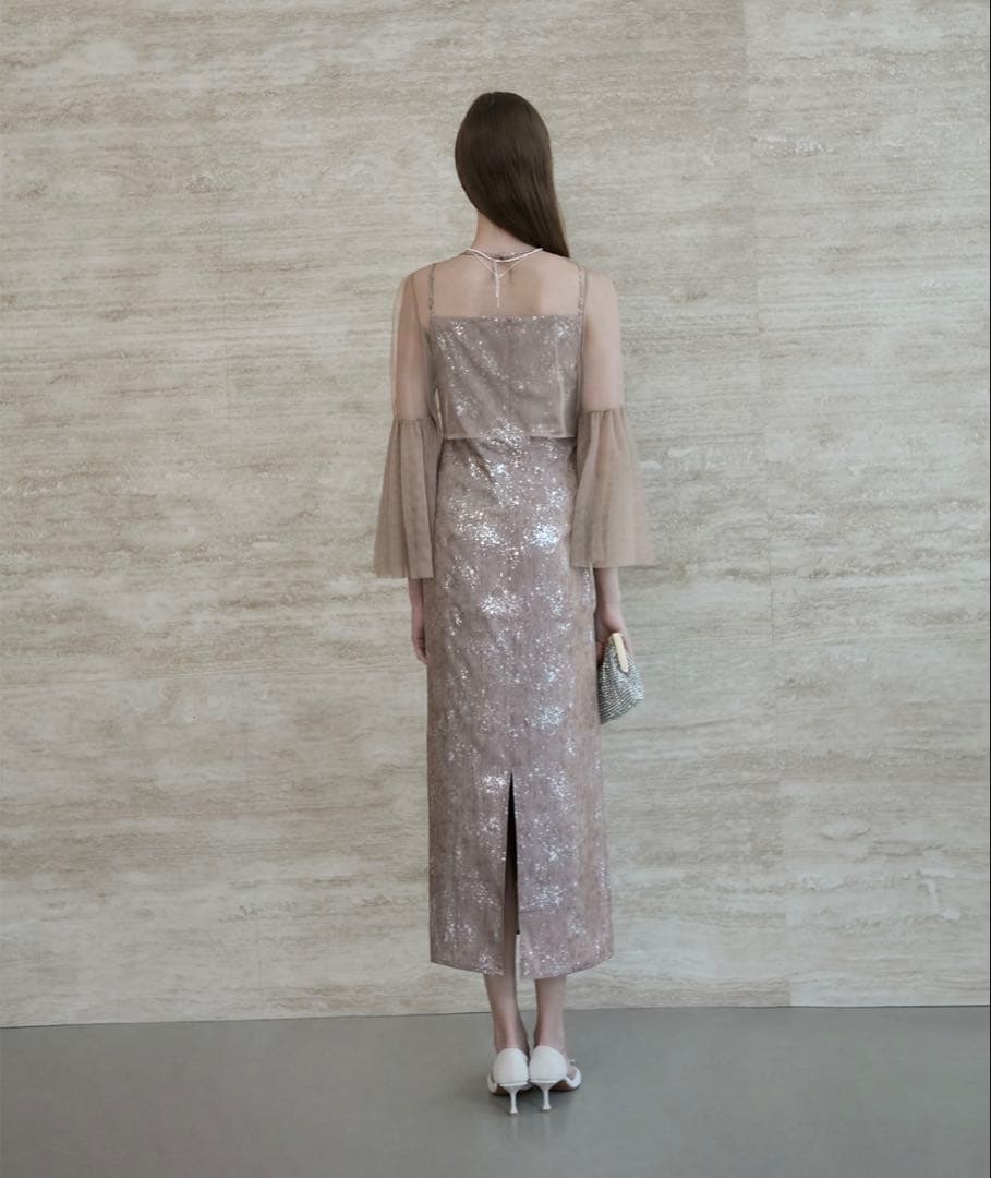 LEJA シアーチュールベルスリーブペイントIラインワンピースドレス