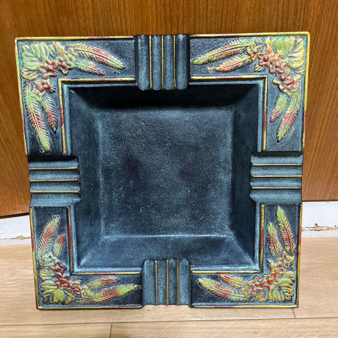 日本鋳鉄サイン入り 灰皿香炉喫煙具 金属工芸品 博堂 御所車 昭和レトロ