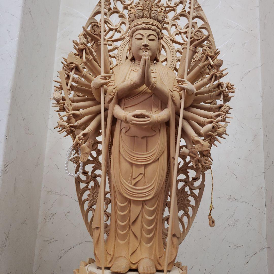 Bフライデー 大きな仏像☆ヒバ材 千手観音菩薩像1尺立☆全高 約68cm