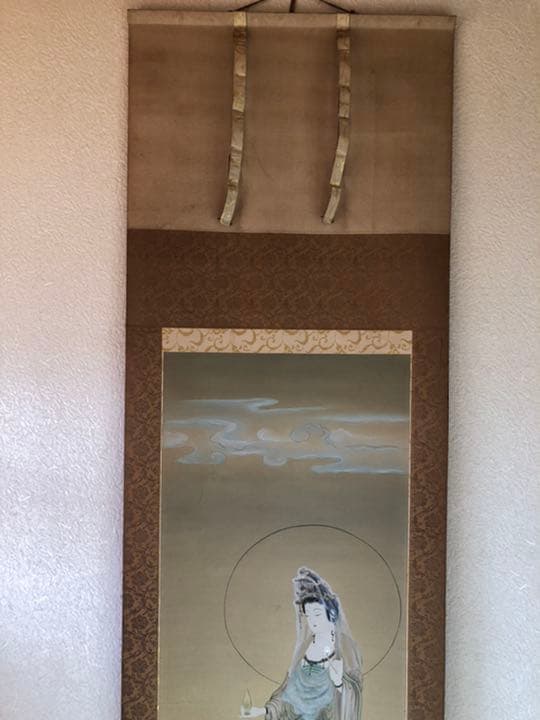 真筆 國井道成 雲上観音図 骨董 仏画 掛け軸