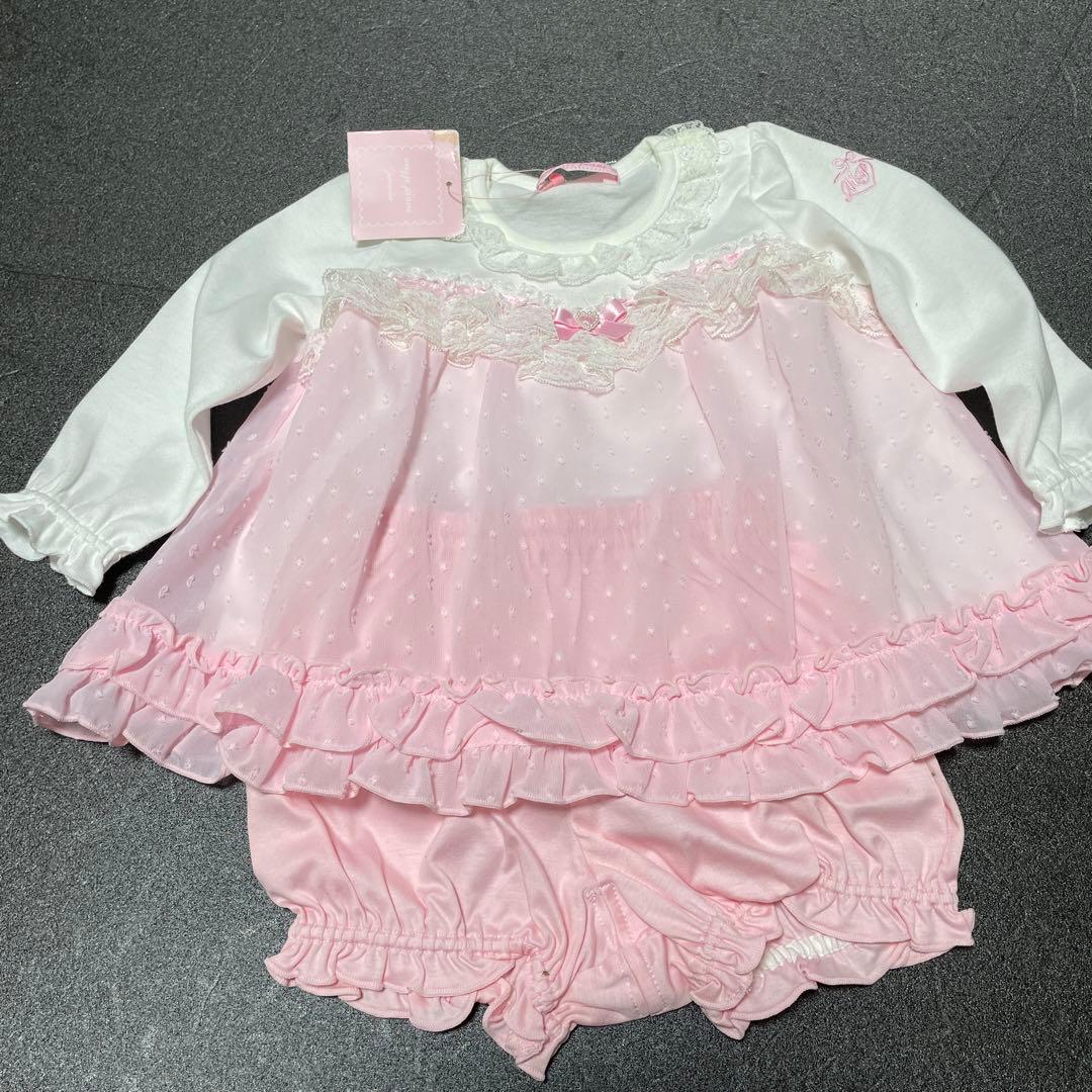 新品タグ付❤️メゾピアノ❤️レースとフリルの可愛いワンピース＆ブルマ80