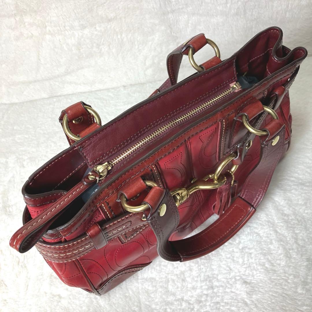 【希少】COACH✨ハンドバッグ　シグネチャー　タッセル　レザー　オールドコーチ
