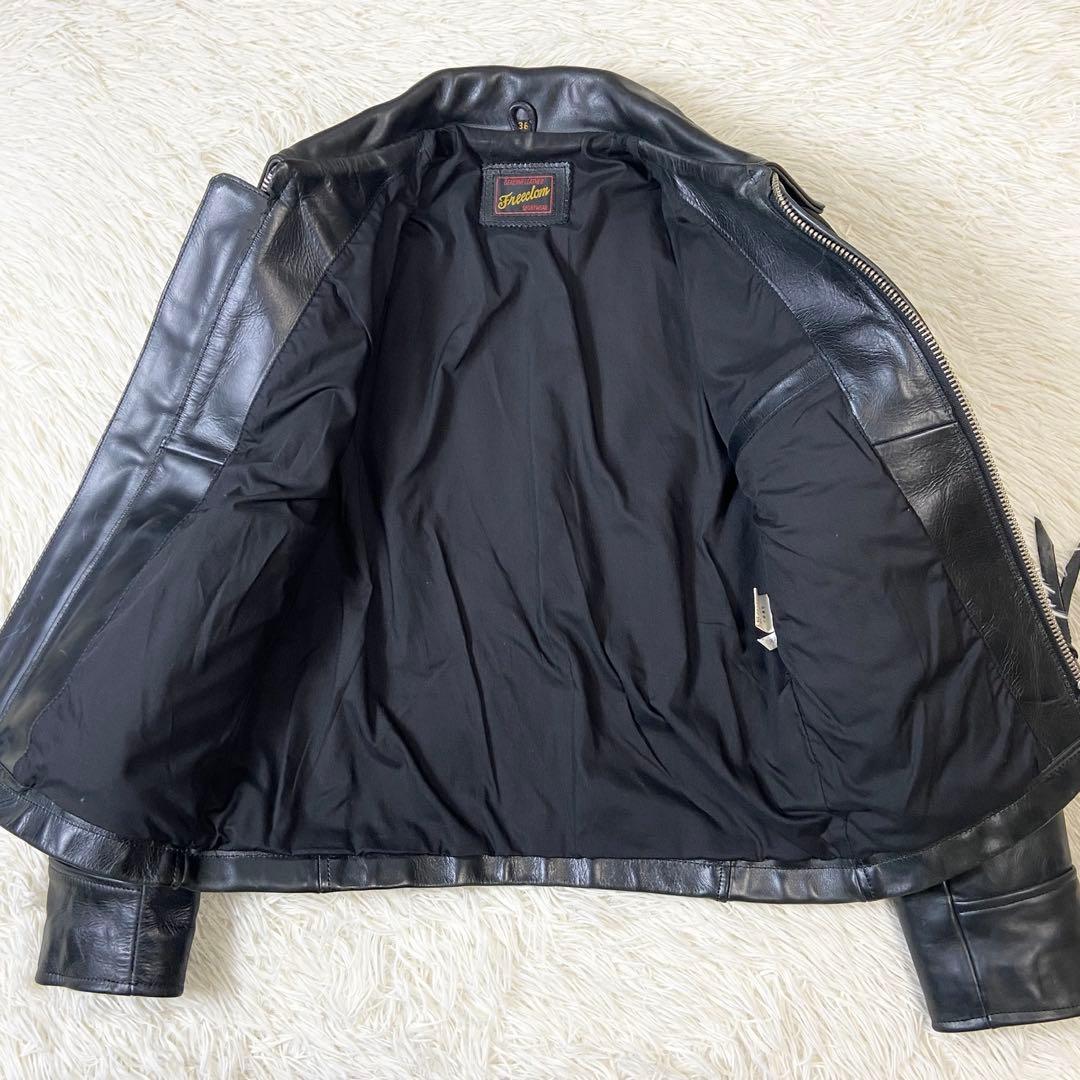 本革】フリーダム 牛革 レザー シングルライダースジャケット ブラック 36