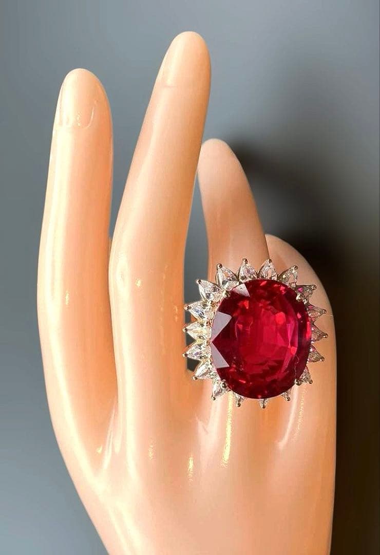 アフリカ産 天然ルベライト レッドトルマリン ホワイトサファイア36.3CT指輪