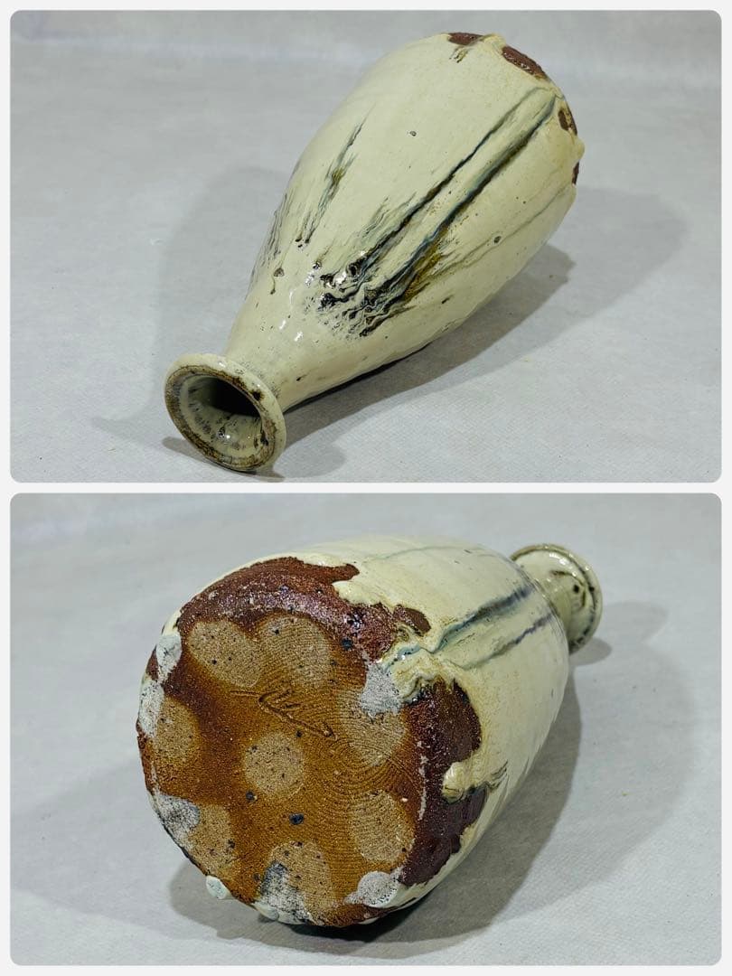 鏡山窯 井上東也作 唐津花入 美品 共箱 茶道具 送料込