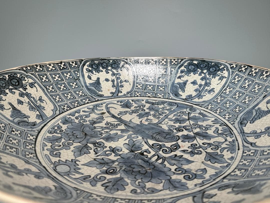 中国美術　16世紀頃　明代　明時代　青花花鳥文大盤　染付大皿　 唐物　安南大皿