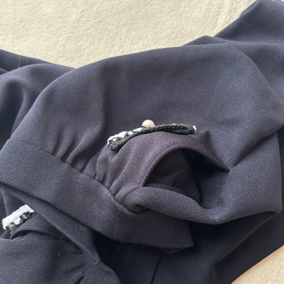 【ルネ】パールボタンモチーフ　フォーマル　フレアスカート　ブラック