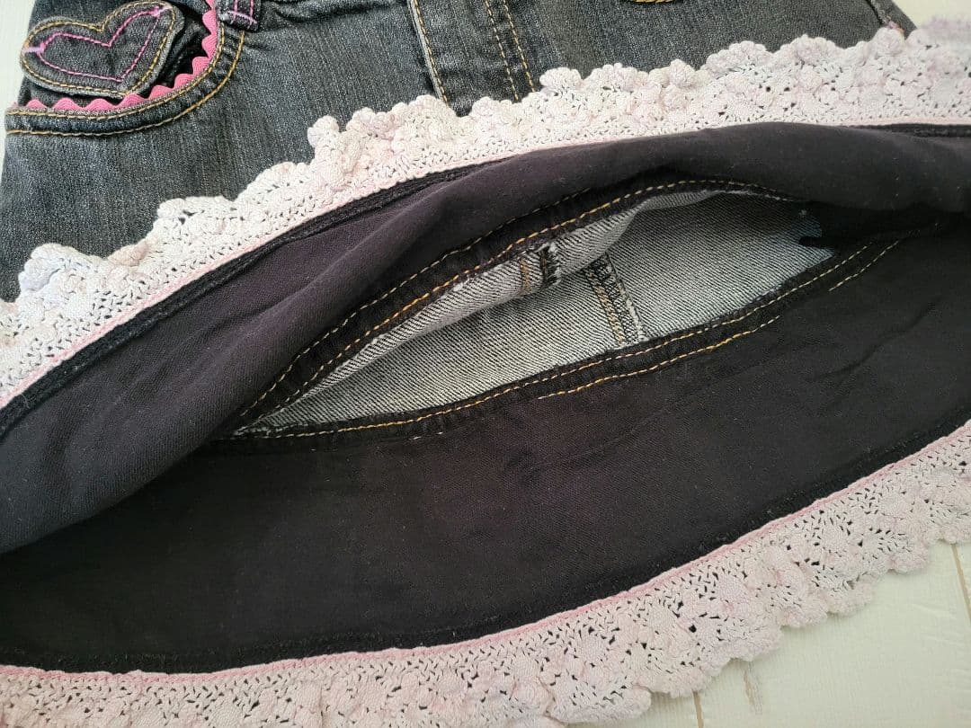 【当時物】Mezzo piano ミミポポちゃん デニムスカート刺繍 平成レトロ