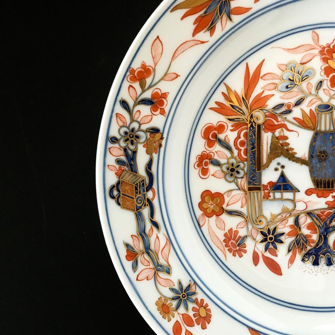 古マイセン 金彩 古伊万里写し 赤絵金襴手花壷紋  絵皿 直径 24.3cm