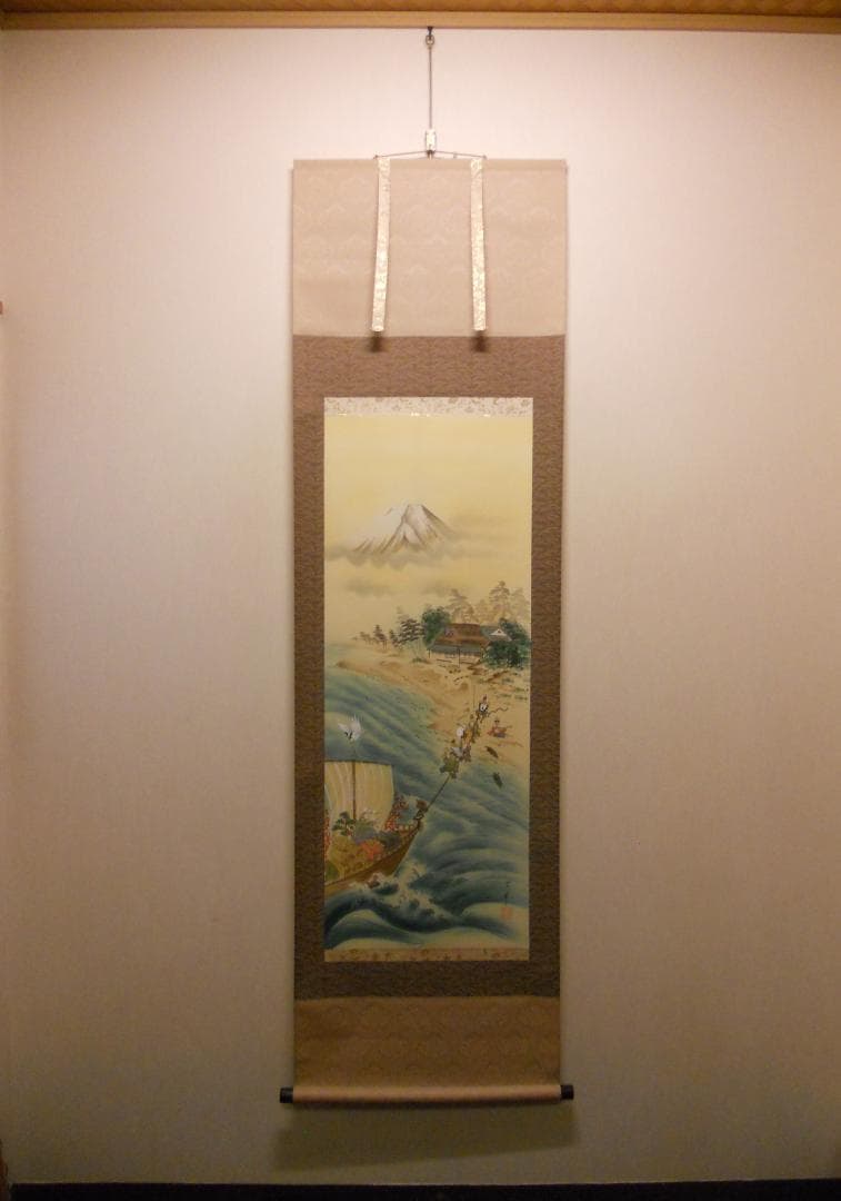 掛け軸 武藤百峰 宝当図 七福神 絹本 希少 軸装 茶道具 掛軸 美品 です。