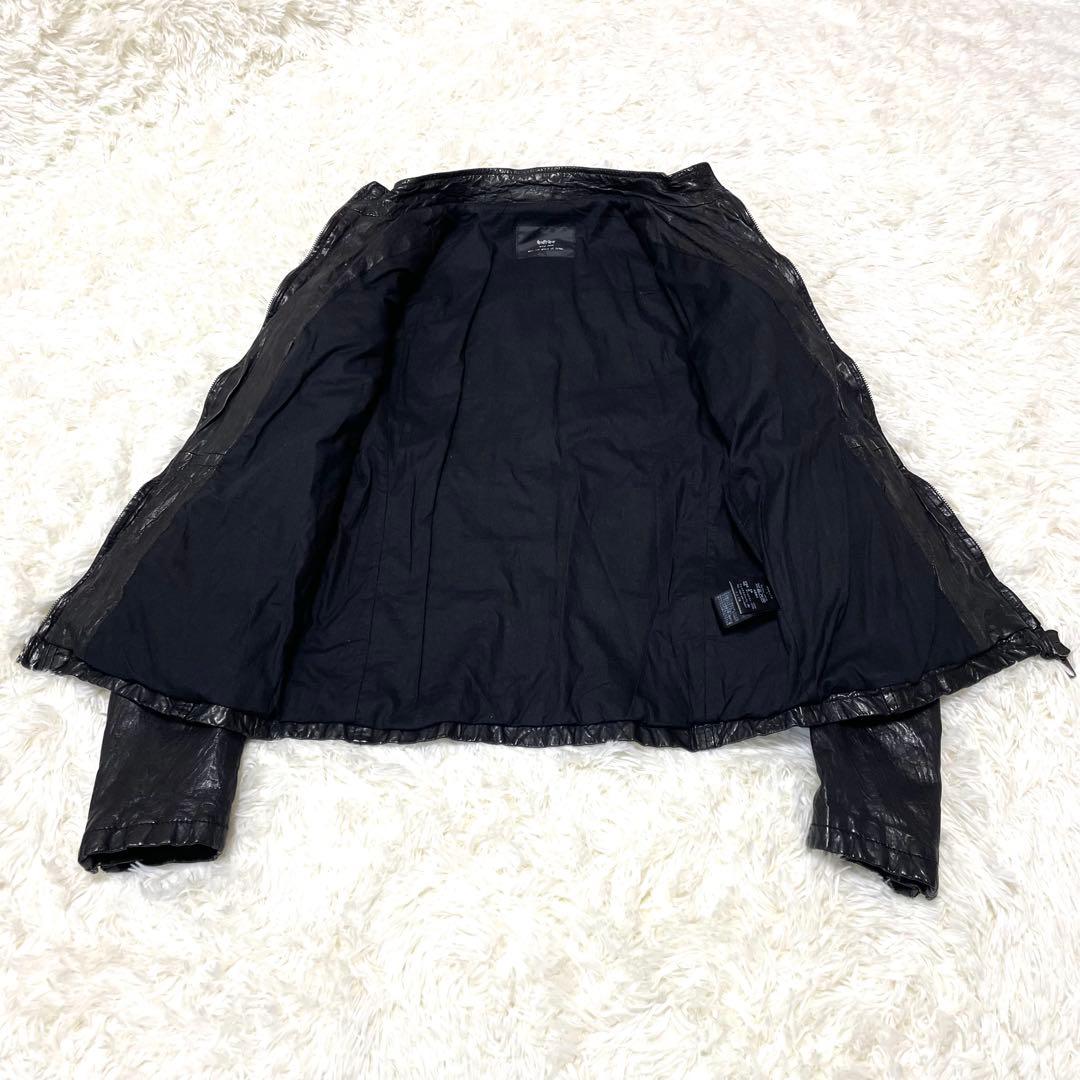 美品】 Cathy Jane シュリンク加工羊革 レザージャケット 黒 1 S