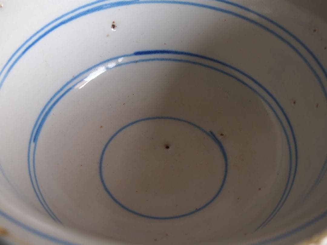 マニセス 青ライン 鉢 陶器 19世紀 スペイン古陶 スペインデルフト/K152