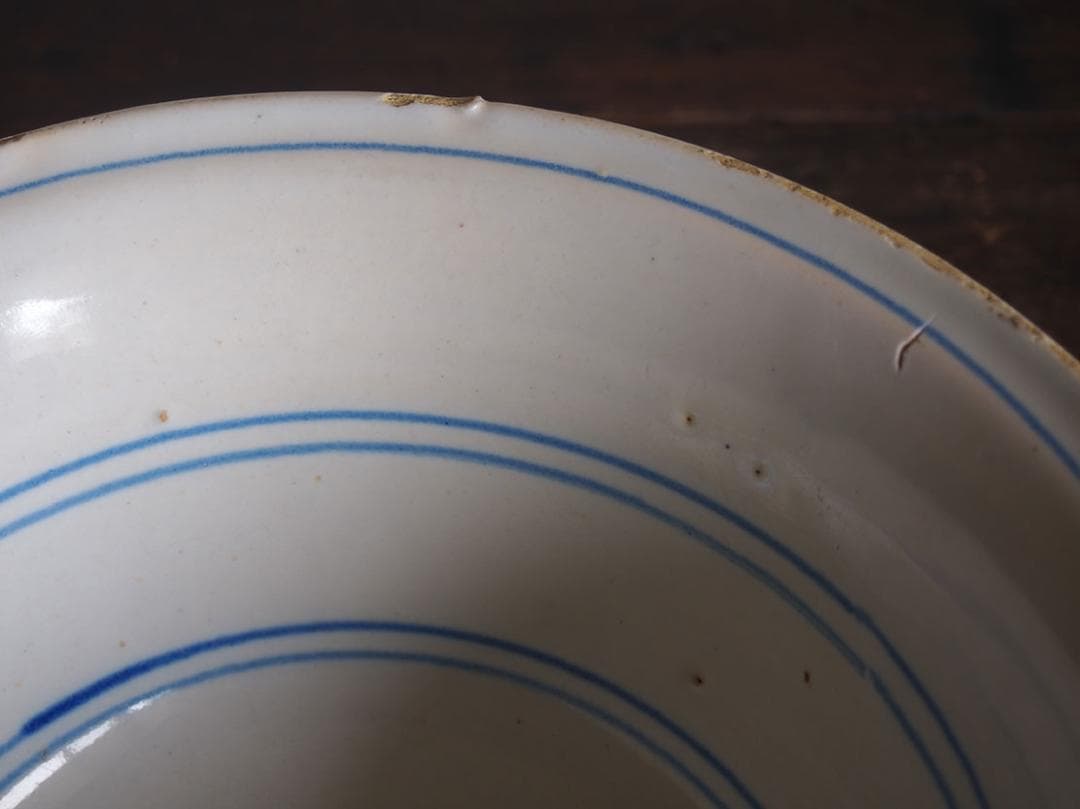 マニセス 青ライン 鉢 陶器 19世紀 スペイン古陶 スペインデルフト/K152